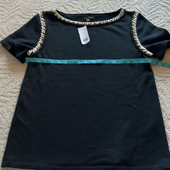 NWT Banana Republic Top Black White Gold Rope Trim Short Sleeve Small - Picture 8 of 9